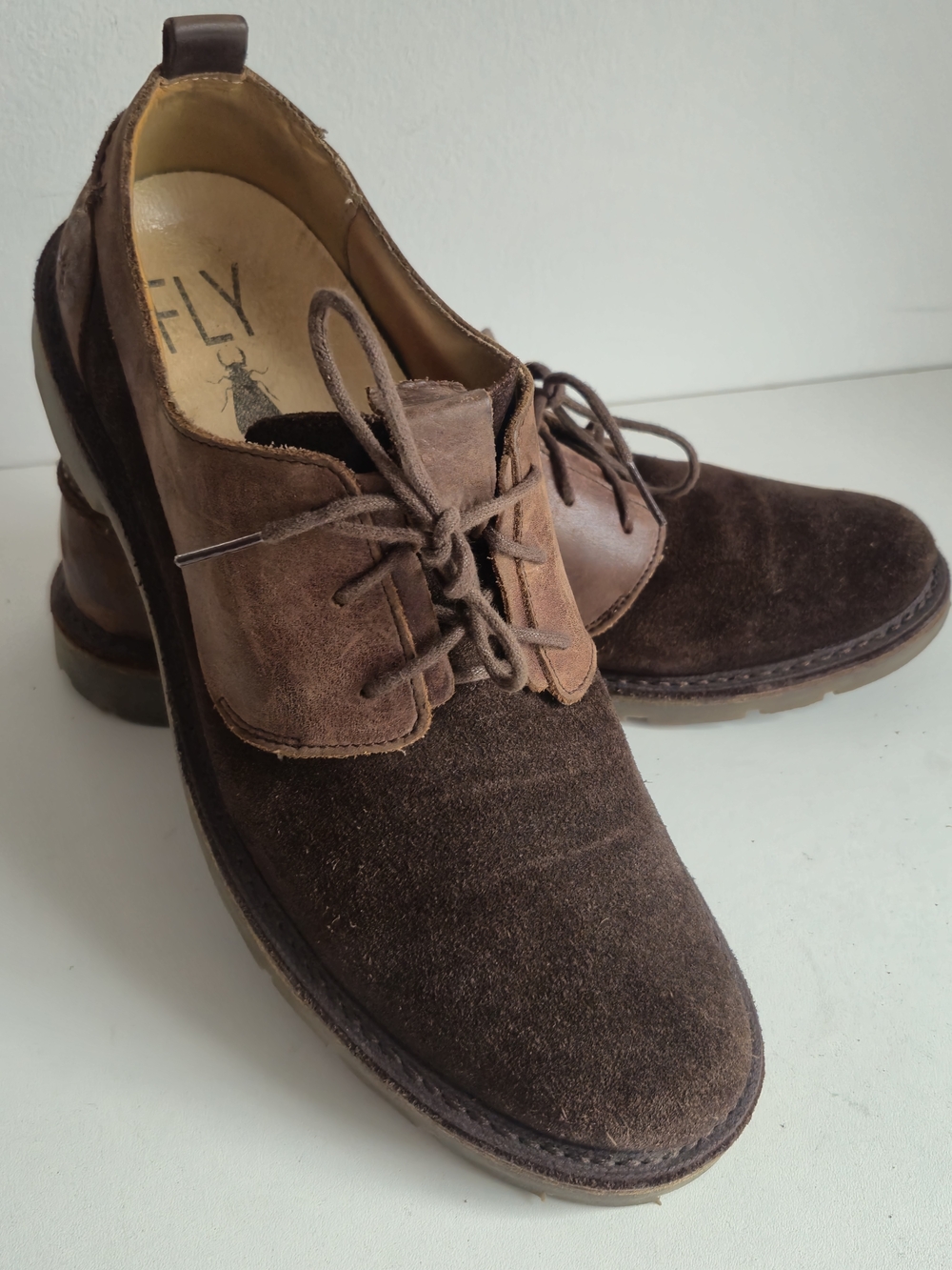 Fly London Dark Brown Suede Leather Oxford Derby Shoes 43